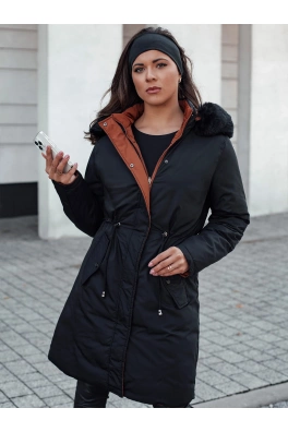 Dámská zimní bunda TRENDNEL dlouhá prošívaná s kožešinou černá Dstreet TY4587