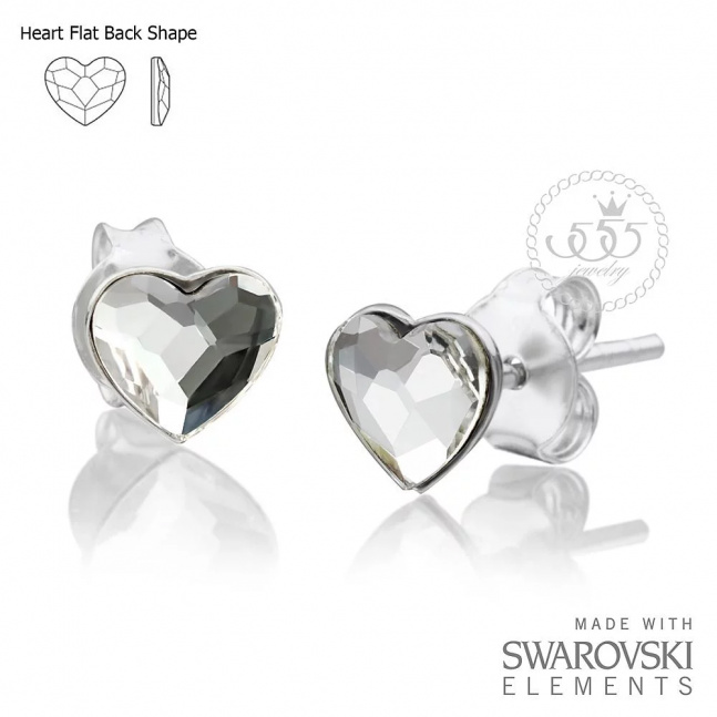 Stříbrné náušnice s kamenem Swarovski - čiré srdíčko