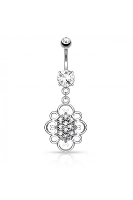 Piercing do pupíku s rhodiovaným povrchem - vintage crystal