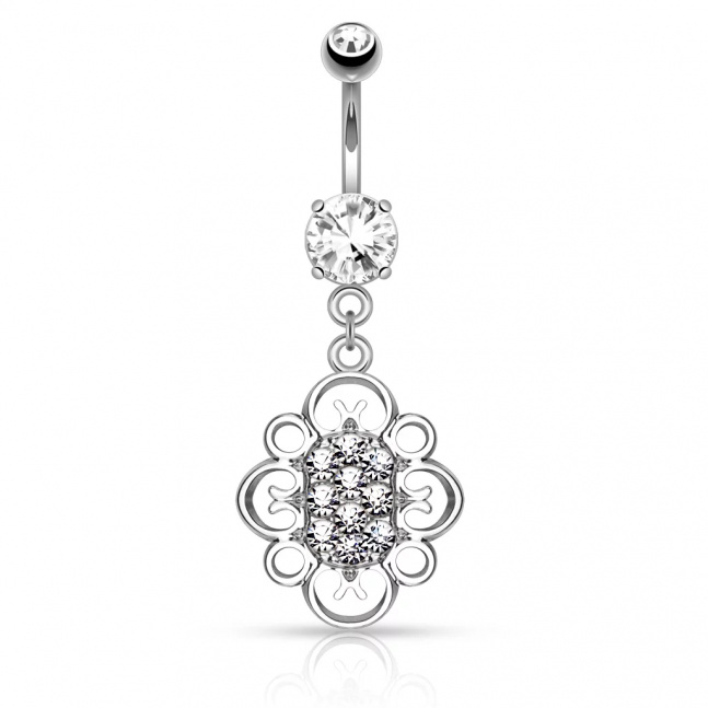 Piercing do pupíku s rhodiovaným povrchem - vintage crystal
