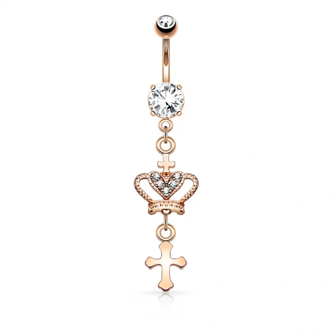 14k žlutým zlatem pozlacený piercing do pupíku - queen