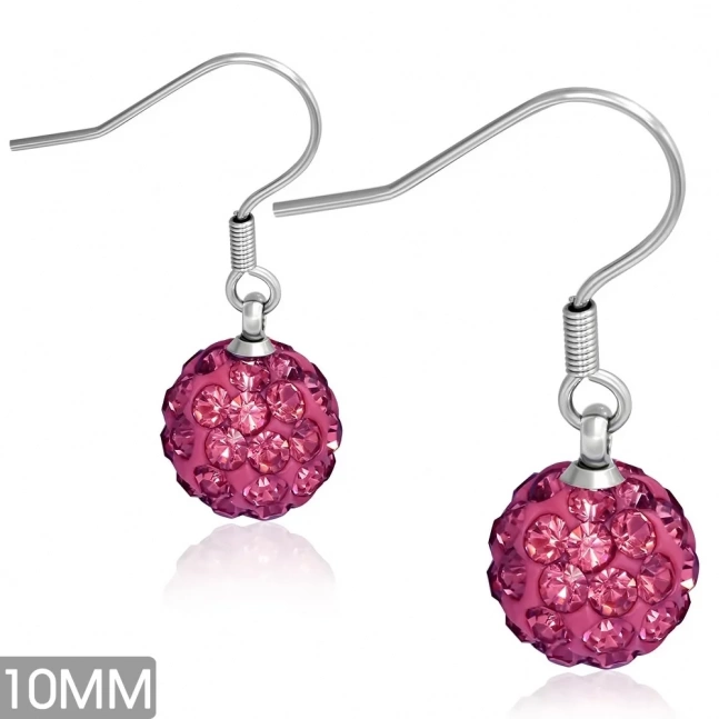 Náušnice z chirurgické oceli - Shamballa tmavě růžová