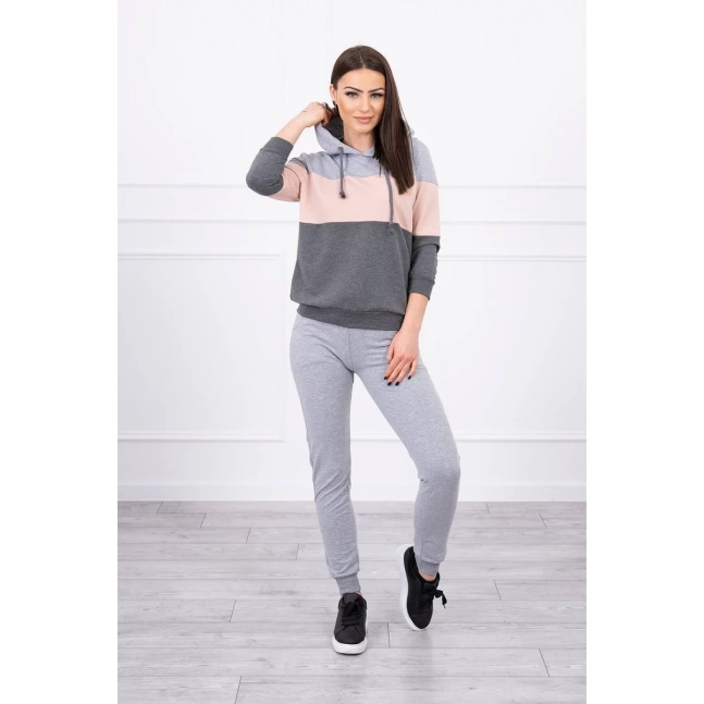 Set s barevnými pruhy šedá+pudrová růžová