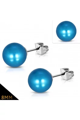 Naušnice z chirurgické oceli - modrá kulička 8mm