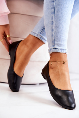 Leather Ballerina Classic Black Stacee 