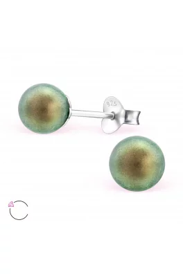 Stříbrné náušnice kulaté zelenkavé Swarovski