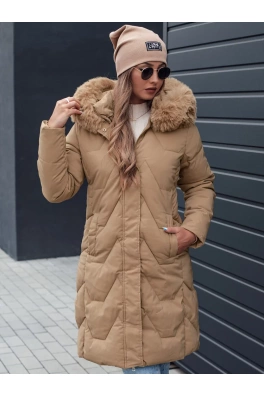 Dámská zimní bunda VEONI dlouhá prošívaná s kapucí světle béžová Dstreet TY4718