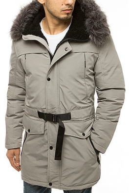 Pánská zimní bunda parka s kapucí, světle šedá TX3609