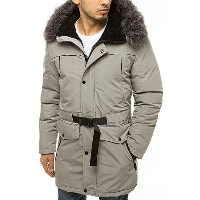 Pánská zimní bunda parka s kapucí, světle šedá TX3609