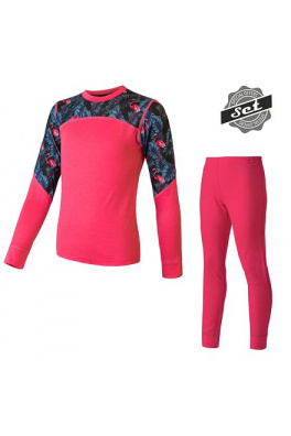 SENSOR MERINO IMPRESS SET dětský triko dl.rukáv + spodky magenta/floral velikost 110