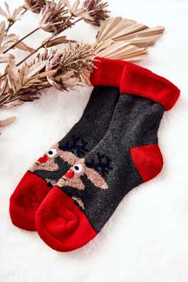 Vánoční ponožky sob Šedá a červená
