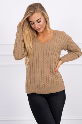 Pletený svetr s velbloudím výstřihem do V