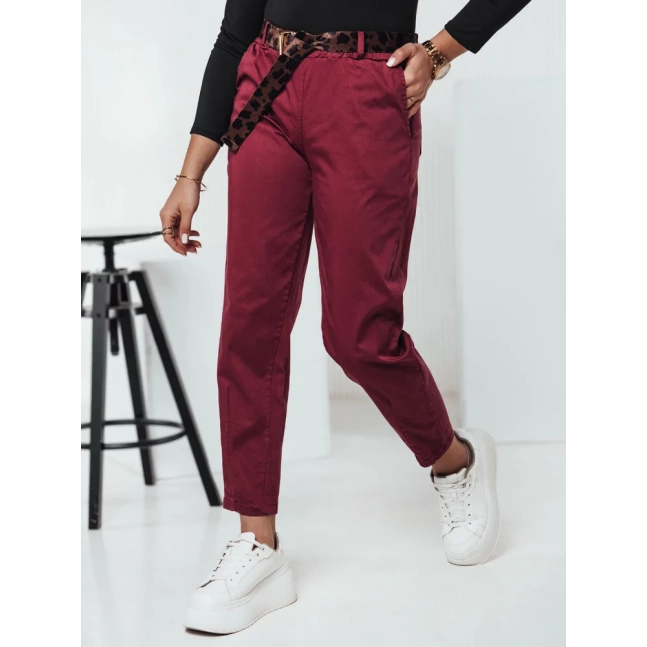 Dámské kalhoty one size LEOCINCIN s páskem bordó Dstreet UY2261