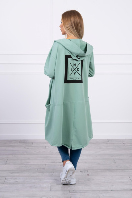 Cape with a hood oversize dark mint