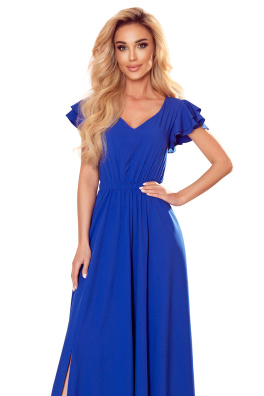 Dlouhé šaty s výstřihem a volánky Numoco LIDIA - modré