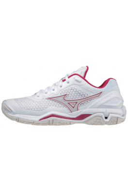 Indoorová obuv Mizuno WAVE STEALTH V / WHITE / WHITE SAND / PERSIAN RED