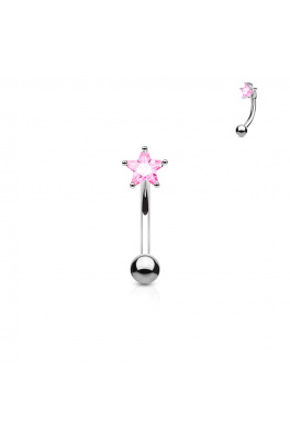Rhodiovaný piercing do pupíku z chirurgické oceli - růžový zirkon / hvězda