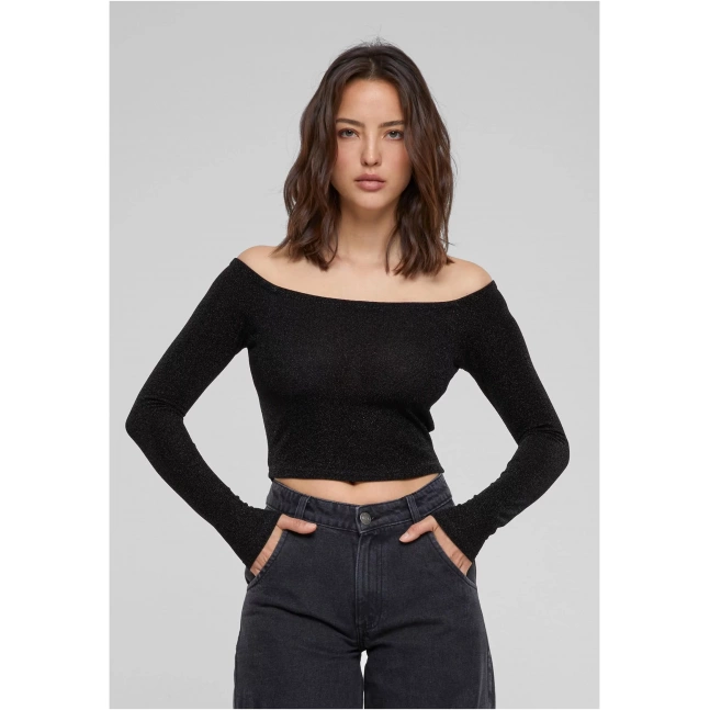 Dámské Off Shoulder Glitter s dlouhým rukávem černé