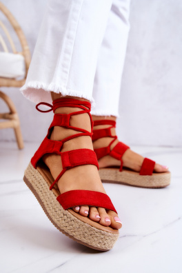 Women's Tied Sandals On The Platform Red Amrillo