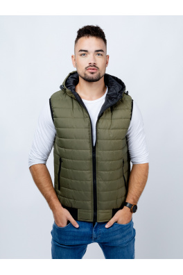 Pánská prošívaná vesta s kapucí GLANO - khaki