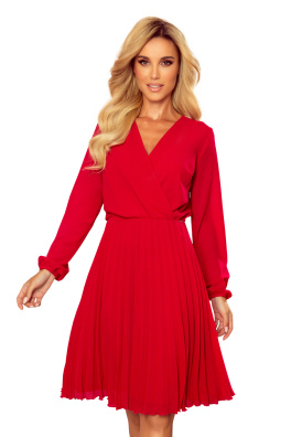 Skládané šaty s výstřihem a dlouhým rukávem Numoco ISABELLE - červené