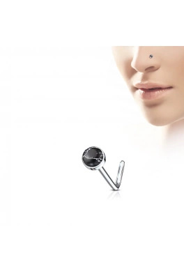  Zahnutý piercing do nosu s polodrahokamy - černý achát 