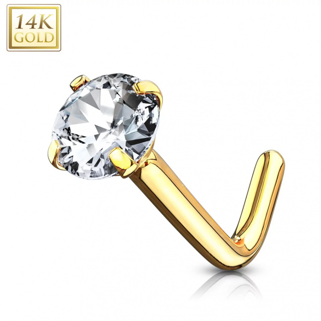 Luxusní piercing do nosu z pravého 14kt zlata - zirkon 3mm 