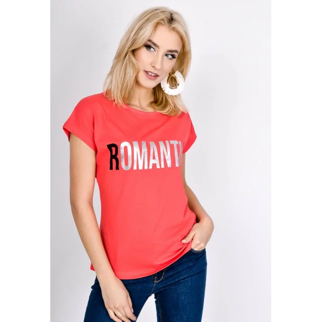 Dámské tričko s nápisem "Romantic" - červená
