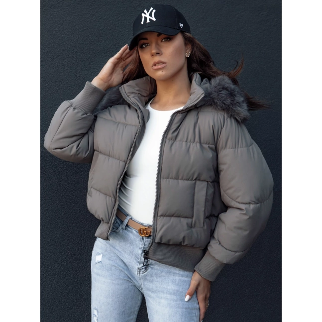 Dámská zimní prošívaná bunda s kožešinou COLDPACK tmavě šedá Dstreet TY4428