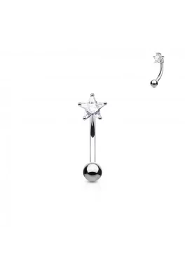 Rhodiovaný piercing do pupíku z chirurgické oceli - zirkon / hvězda