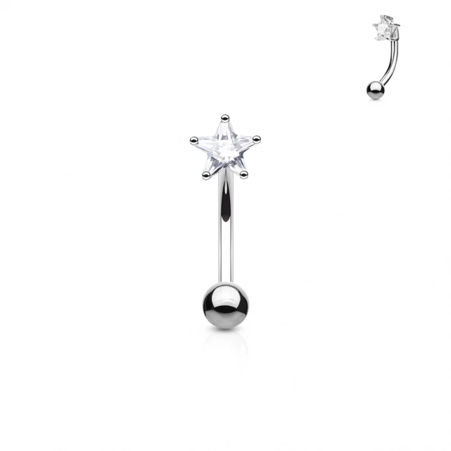 Rhodiovaný piercing do pupíku z chirurgické oceli - zirkon / hvězda