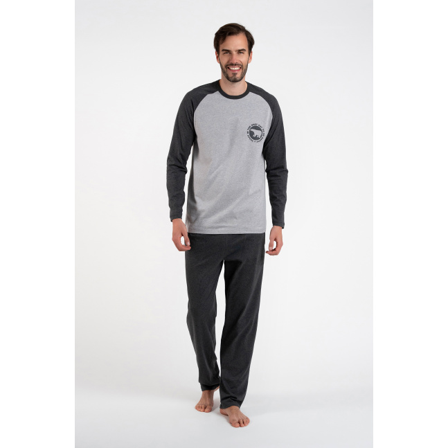 Pánské pyžamo Morten, dlouhý rukáv, dlouhé kalhoty - melange/tmavá melanž
