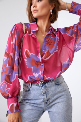 Vzdušná dámská košile se vzorem tmavě růžové