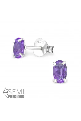 Stříbrné náušnice pecky - amethyst ovál 3x5mm