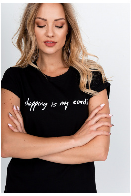 Dámské tričko s nápisem "Shopping is my cardio" - černá,