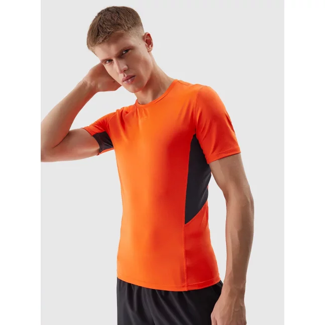 Pánské sportovní tričko slim z recyklovaných materiálů 4F - oranžové
