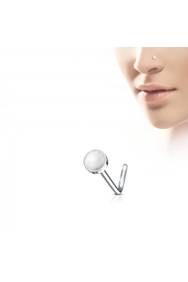 Zahnutý piercing do nosu s polodrahokamy - růženín
