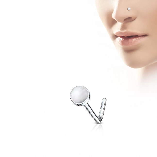 Zahnutý piercing do nosu s polodrahokamy - růženín
