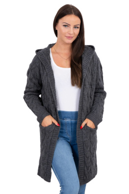 Dámský pletený svetr s kapucí Kesi - tmavě šedý