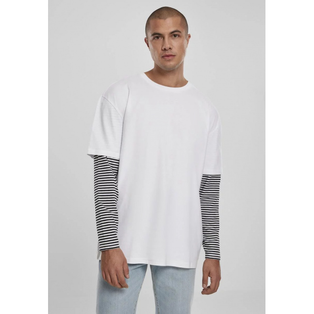 Oversized Double Layer Striped LS Tee White