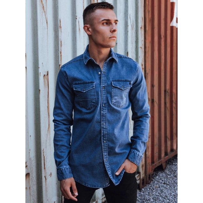 Pánská džínová košile modrá Dstreet DX2589 Pánská džínová košile modrá Dstreet DX2589