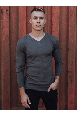 Pánský svetr s výstřihem do V tmavě šedý Dstreet WX2219