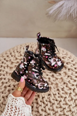 Dětské Zateplené Kotníkové Boty s Zipem Jednorožci Černé Tiptop