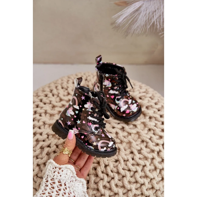 Dětské Zateplené Kotníkové Boty s Zipem Jednorožci Černé Tiptop