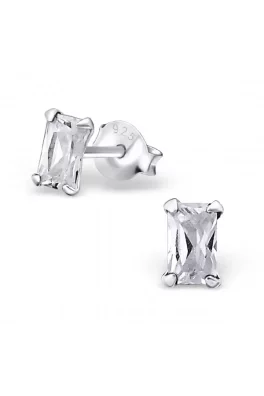 Stříbrné náušnice - čirý obdelník 5x3mm