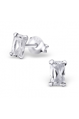 Stříbrné náušnice - čirý obdelník 5x3mm