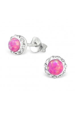 Stříbrné naušnice s opálem - pecky zirkony gem pink