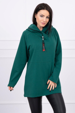 Tunic with a zipper on the hood Oversize green