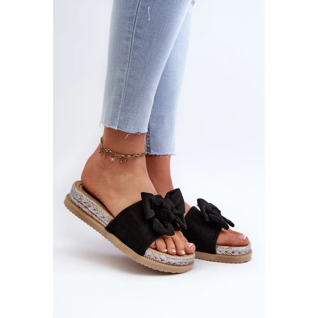 Dámské pantofle na platformě s mašlí, černá Aflia Dámské pantofle na platformě s mašlí, černá Aflia