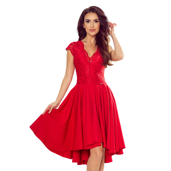 Dámské šaty s krajkovým výstřihem Numoco PATRICIA - červené